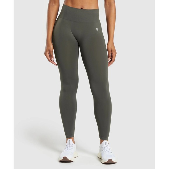 Gymshark Women's Medium Olive Green Seamless High Waisted Workout Leggings - Picture 1 of 6